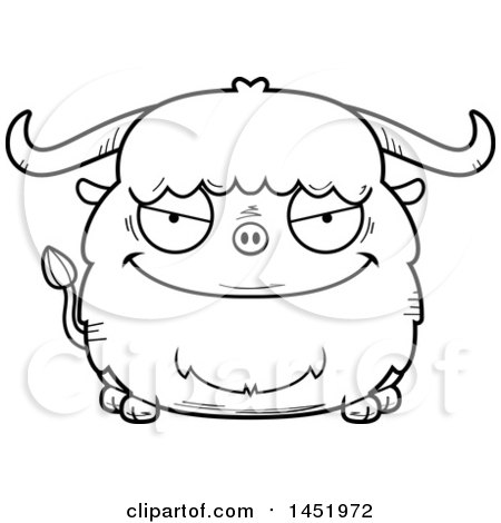 Clipart Graphic of a Cartoon Black and White Lineart Evil Ox Character Mascot - Royalty Free Vector Illustration by Cory Thoman