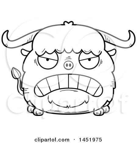 Clipart Graphic of a Cartoon Black and White Lineart Mad Ox Character Mascot - Royalty Free Vector Illustration by Cory Thoman
