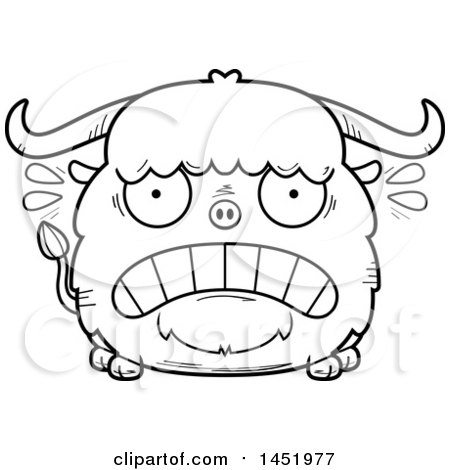 Clipart Graphic of a Cartoon Black and White Lineart Scared Ox Character Mascot - Royalty Free Vector Illustration by Cory Thoman