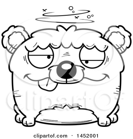 Clipart Graphic of a Cartoon Black and White Lineart Drunk Bear Character Mascot - Royalty Free Vector Illustration by Cory Thoman