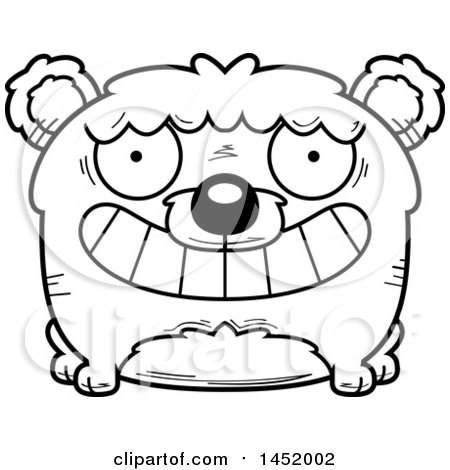 Clipart Graphic of a Cartoon Black and White Lineart Grinning Bear Character Mascot - Royalty Free Vector Illustration by Cory Thoman
