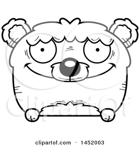 Clipart Graphic of a Cartoon Black and White Lineart Happy Bear Character Mascot - Royalty Free Vector Illustration by Cory Thoman
