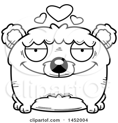 Clipart Graphic of a Cartoon Black and White Lineart Loving Bear Character Mascot - Royalty Free Vector Illustration by Cory Thoman