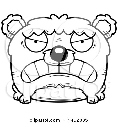 Clipart Graphic of a Cartoon Black and White Lineart Mad Bear Character Mascot - Royalty Free Vector Illustration by Cory Thoman