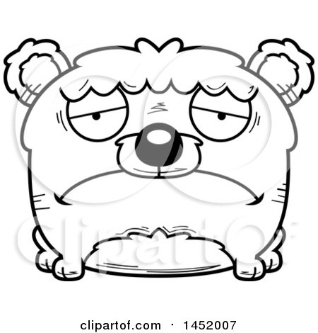 Clipart Graphic of a Cartoon Black and White Lineart Sad Bear Character Mascot - Royalty Free Vector Illustration by Cory Thoman