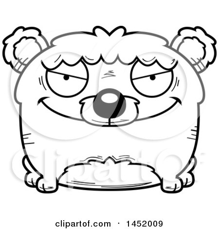 Clipart Graphic of a Cartoon Black and White Lineart Sly Bear Character Mascot - Royalty Free Vector Illustration by Cory Thoman