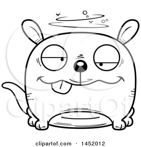 Clipart Graphic of a Cartoon Black and White Lineart Drunk Kangaroo Character Mascot - Royalty Free Vector Illustration by Cory Thoman