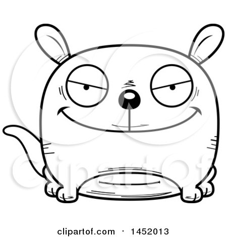 Clipart Graphic of a Cartoon Black and White Lineart Evil Kangaroo Character Mascot - Royalty Free Vector Illustration by Cory Thoman