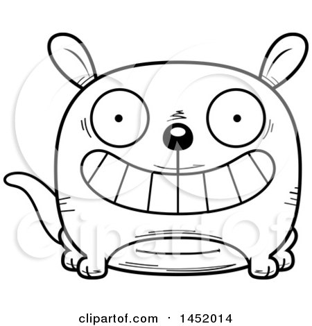 Clipart Graphic of a Cartoon Black and White Lineart Grinning Kangaroo Character Mascot - Royalty Free Vector Illustration by Cory Thoman