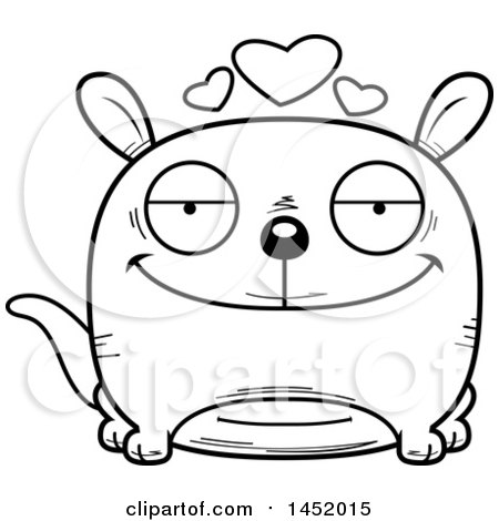 Clipart Graphic of a Cartoon Black and White Lineart Loving Kangaroo Character Mascot - Royalty Free Vector Illustration by Cory Thoman