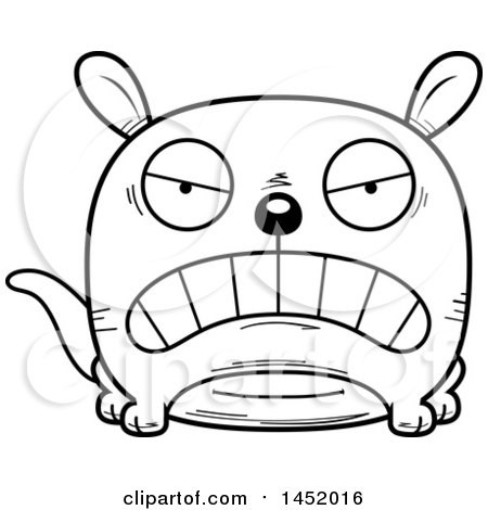 Clipart Graphic of a Cartoon Black and White Lineart Mad Kangaroo Character Mascot - Royalty Free Vector Illustration by Cory Thoman