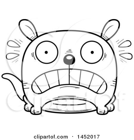 Clipart Graphic of a Cartoon Black and White Lineart Scared Kangaroo Character Mascot - Royalty Free Vector Illustration by Cory Thoman