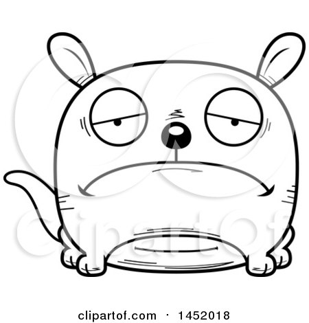 Clipart Graphic of a Cartoon Black and White Lineart Sad Kangaroo Character Mascot - Royalty Free Vector Illustration by Cory Thoman