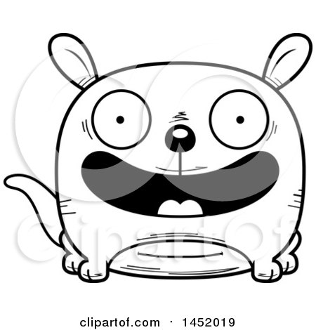 Clipart Graphic of a Cartoon Black and White Lineart Happy Kangaroo Character Mascot - Royalty Free Vector Illustration by Cory Thoman