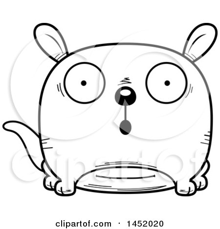Clipart Graphic of a Cartoon Black and White Lineart Surprised Kangaroo Character Mascot - Royalty Free Vector Illustration by Cory Thoman