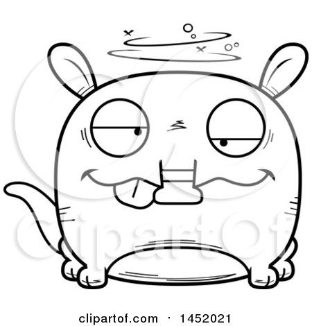 Clipart Graphic of a Cartoon Black and White Lineart Drunk Aardvark Character Mascot - Royalty Free Vector Illustration by Cory Thoman