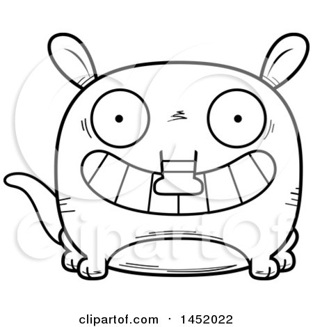 Clipart Graphic of a Cartoon Black and White Lineart Grinning Aardvark Character Mascot - Royalty Free Vector Illustration by Cory Thoman