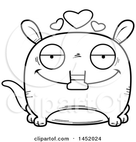 Clipart Graphic of a Cartoon Black and White Lineart Loving Aardvark Character Mascot - Royalty Free Vector Illustration by Cory Thoman