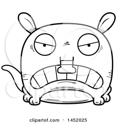Clipart Graphic of a Cartoon Black and White Lineart Mad Aardvark Character Mascot - Royalty Free Vector Illustration by Cory Thoman