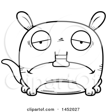 Clipart Graphic of a Cartoon Black and White Lineart Sad Aardvark Character Mascot - Royalty Free Vector Illustration by Cory Thoman
