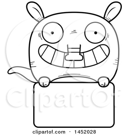 Clipart Graphic of a Cartoon Black and White Lineart Aardvark Character Mascot over a Blank Sign - Royalty Free Vector Illustration by Cory Thoman