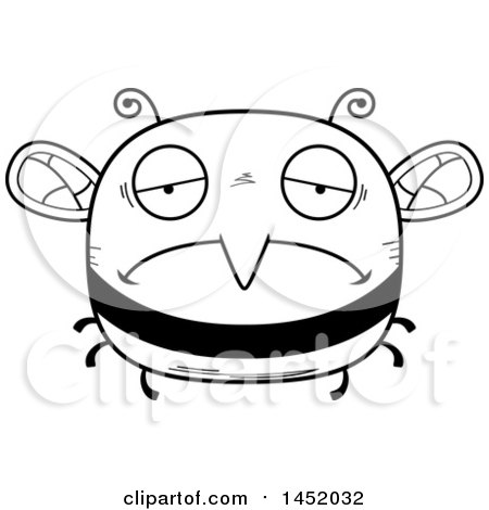 Clipart Graphic of a Cartoon Black and White Lineart Sad Bee Character Mascot - Royalty Free Vector Illustration by Cory Thoman