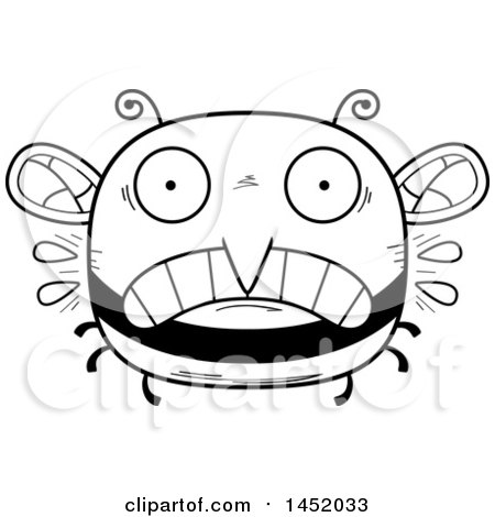 Clipart Graphic of a Cartoon Black and White Lineart Scared Bee Character Mascot - Royalty Free Vector Illustration by Cory Thoman