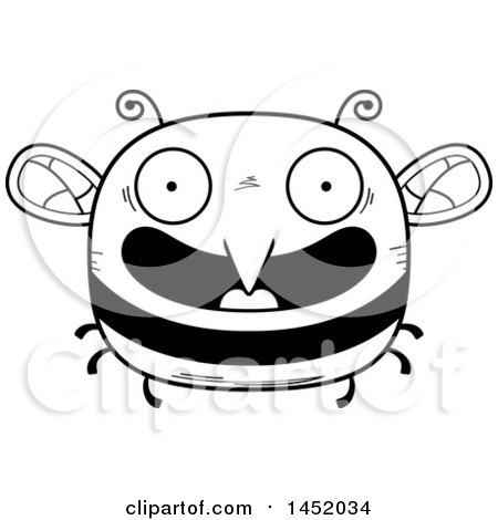 Clipart Graphic of a Cartoon Black and White Lineart Happy Bee Character Mascot - Royalty Free Vector Illustration by Cory Thoman