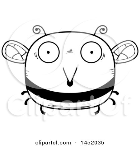 Clipart Graphic of a Cartoon Black and White Lineart Surprised Bee Character Mascot - Royalty Free Vector Illustration by Cory Thoman