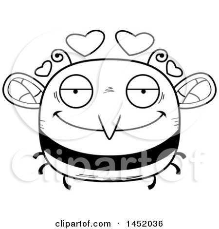 Clipart Graphic of a Cartoon Black and White Lineart Loving Bee Character Mascot - Royalty Free Vector Illustration by Cory Thoman