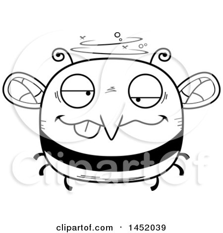 Clipart Graphic of a Cartoon Black and White Lineart Drunk Bee Character Mascot - Royalty Free Vector Illustration by Cory Thoman