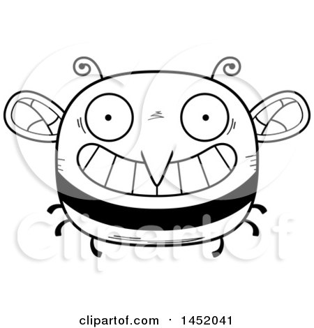 Clipart Graphic of a Cartoon Black and White Lineart Grinning Bee Character Mascot - Royalty Free Vector Illustration by Cory Thoman