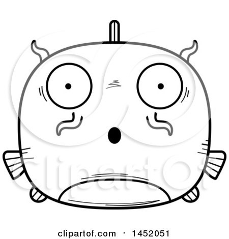 Clipart Graphic of a Cartoon Black and White Lineart Surprised Catfish Character Mascot - Royalty Free Vector Illustration by Cory Thoman