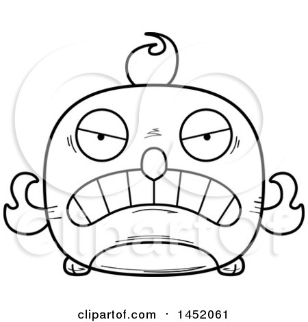 Clipart Graphic of a Cartoon Black and White Lineart Mad Phoenix Character Mascot - Royalty Free Vector Illustration by Cory Thoman