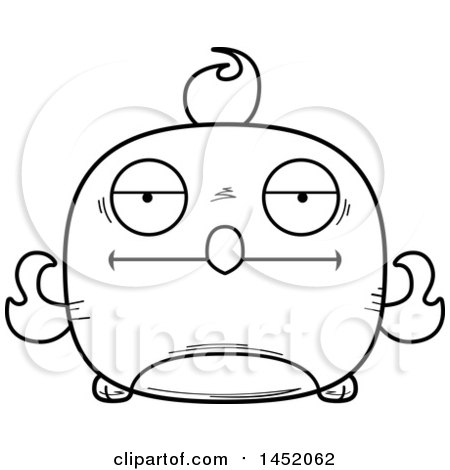 Clipart Graphic of a Cartoon Black and White Lineart Bored Phoenix Character Mascot - Royalty Free Vector Illustration by Cory Thoman