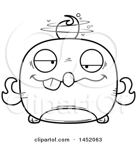 Clipart Graphic of a Cartoon Black and White Lineart Drunk Phoenix Character Mascot - Royalty Free Vector Illustration by Cory Thoman