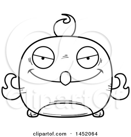 Clipart Graphic of a Cartoon Black and White Lineart Evil Phoenix Character Mascot - Royalty Free Vector Illustration by Cory Thoman