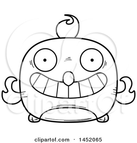 Clipart Graphic of a Cartoon Black and White Lineart Grinning Phoenix Character Mascot - Royalty Free Vector Illustration by Cory Thoman