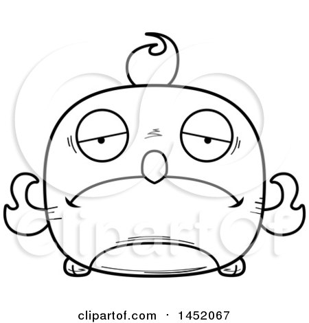 Clipart Graphic of a Cartoon Black and White Lineart Sad Phoenix Character Mascot - Royalty Free Vector Illustration by Cory Thoman