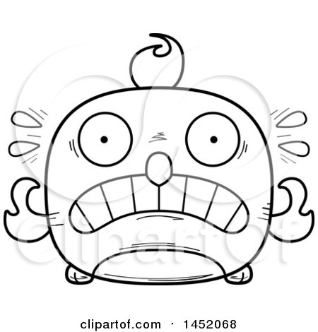 Clipart Graphic of a Cartoon Black and White Lineart Scared Phoenix Character Mascot - Royalty Free Vector Illustration by Cory Thoman