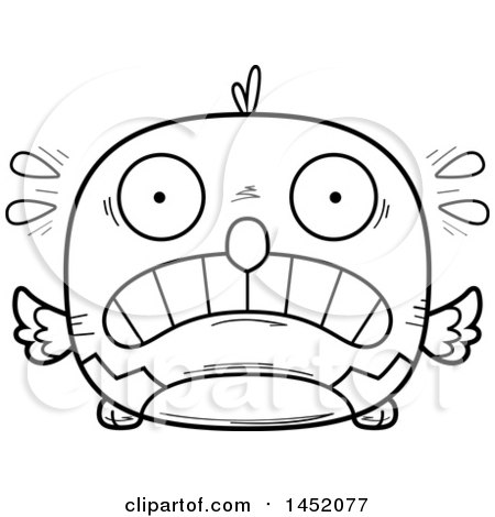 Clipart Graphic of a Cartoon Black and White Lineart Scared Parrot Bird Character Mascot - Royalty Free Vector Illustration by Cory Thoman