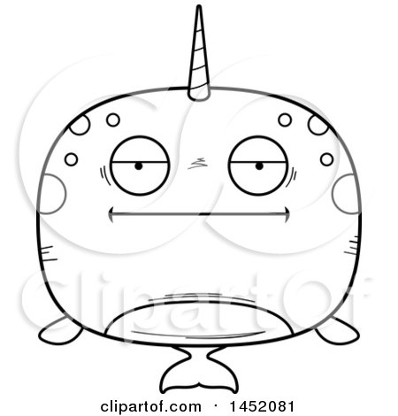 Clipart Graphic of a Cartoon Black and White Lineart Bored Narwhal Character Mascot - Royalty Free Vector Illustration by Cory Thoman