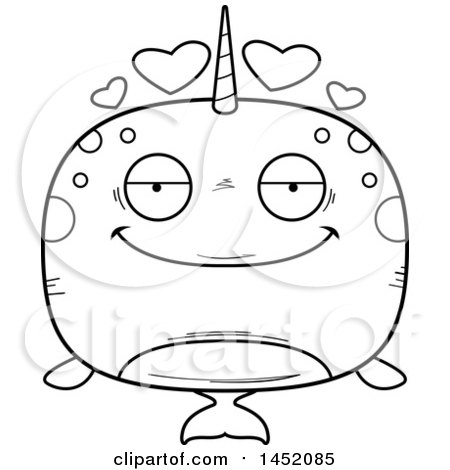 Clipart Graphic of a Cartoon Black and White Lineart Loving Narwhal Character Mascot - Royalty Free Vector Illustration by Cory Thoman