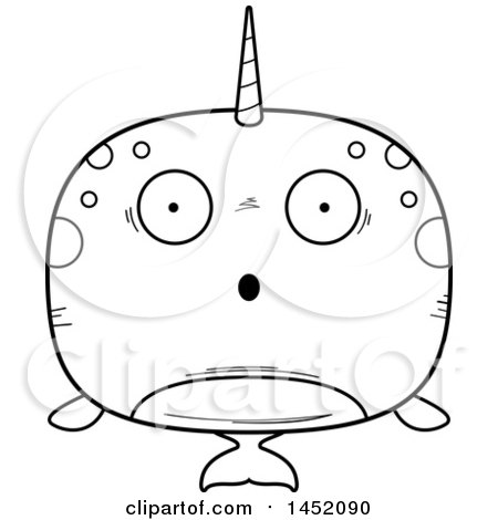 Clipart Graphic of a Cartoon Black and White Lineart Surprised Narwhal Character Mascot - Royalty Free Vector Illustration by Cory Thoman