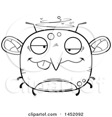 Clipart Graphic of a Cartoon Black and White Lineart Drunk Mosquito Character Mascot - Royalty Free Vector Illustration by Cory Thoman