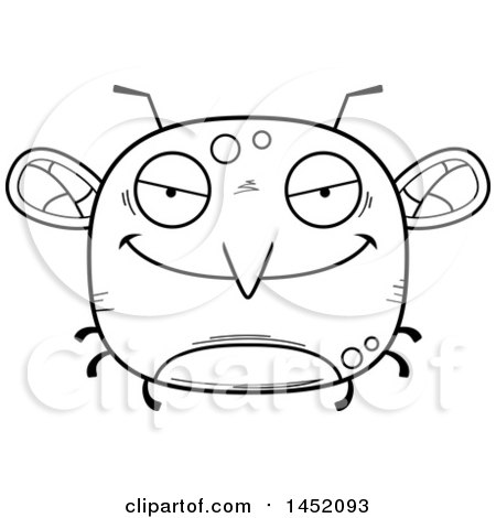 Clipart Graphic of a Cartoon Black and White Lineart Evil Mosquito Character Mascot - Royalty Free Vector Illustration by Cory Thoman