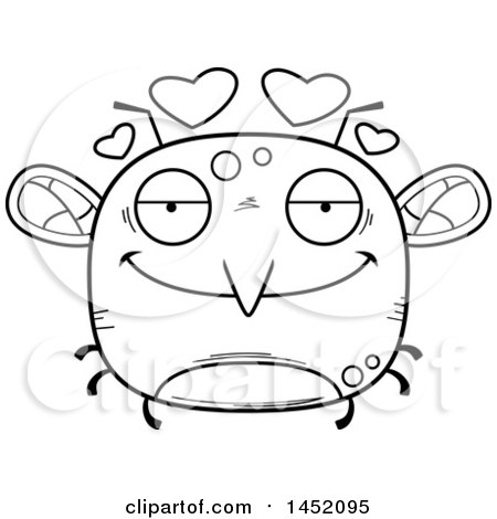 Clipart Graphic of a Cartoon Black and White Lineart Loving Mosquito Character Mascot - Royalty Free Vector Illustration by Cory Thoman