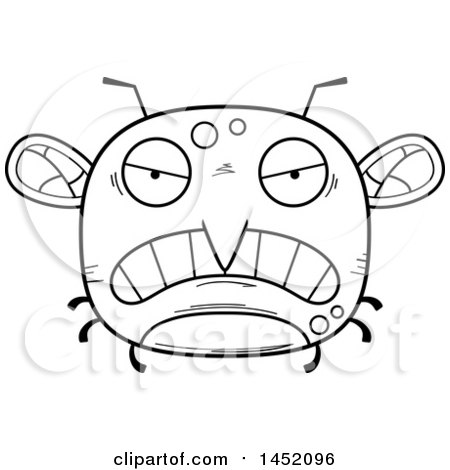 Clipart Graphic of a Cartoon Black and White Lineart Mad Mosquito Character Mascot - Royalty Free Vector Illustration by Cory Thoman