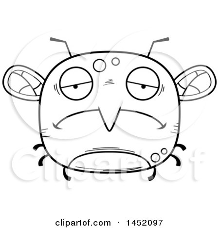 Clipart Graphic of a Cartoon Black and White Lineart Sad Mosquito Character Mascot - Royalty Free Vector Illustration by Cory Thoman