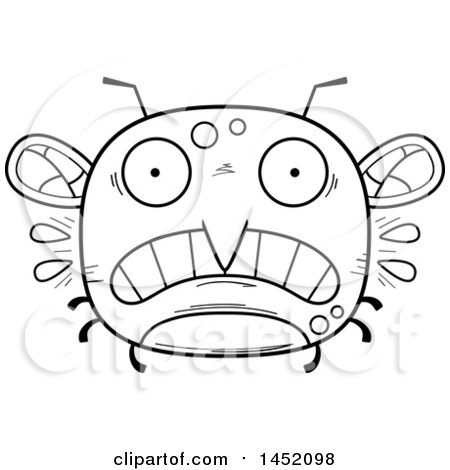 Clipart Graphic of a Cartoon Black and White Lineart Scared Mosquito Character Mascot - Royalty Free Vector Illustration by Cory Thoman